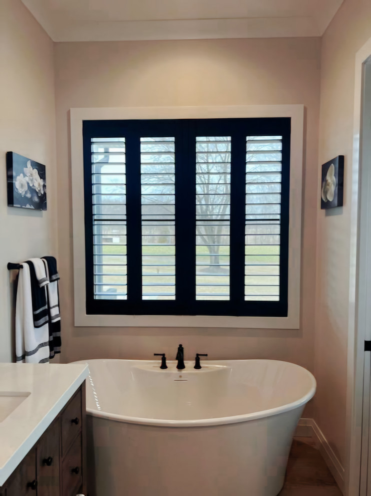 BLACK PLANTATION SHUTTERS - BLACK WINDOWS - FARMHOUSE