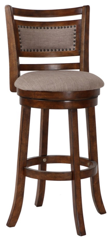 Curved Swivel Barstool With Fabric Padded Seating, Brown And Beige