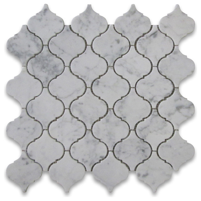 12 X12 Carrara White Um Lantern Shaped Arabesque Baroque Mosaic 12 X12 Carrara White Um Lantern Shaped Arabesque Baroque Mosaic Polished Modern Wall And Floor Tile By Stone Center