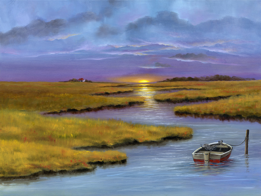 "The Marshes" Canvas Painting by H. Hargrove, 16"x12"