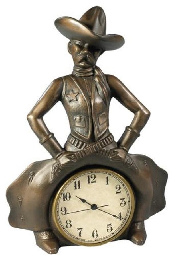 Clock AMERICAN WEST Lodge Bowlegged Cowboy Sheriff Resin Hand-Cast
