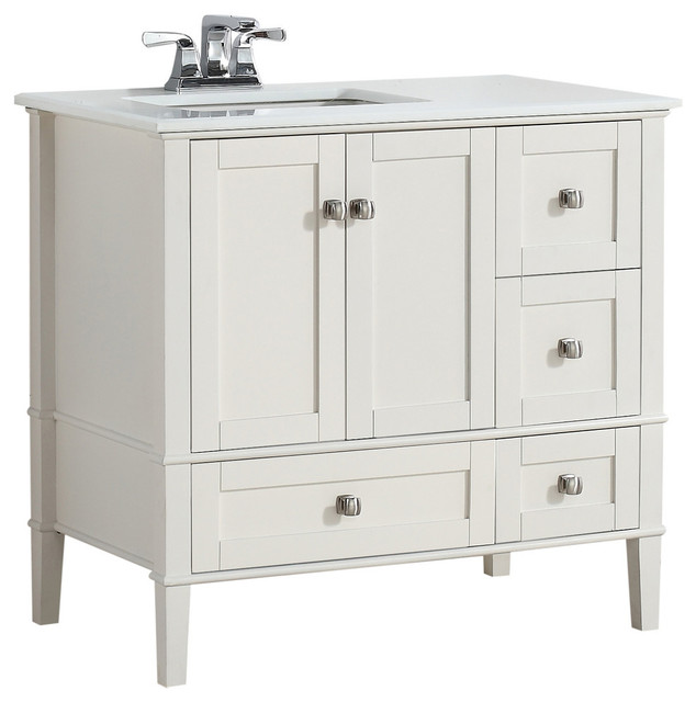 Nimbus Vanity 37 Transitional Bathroom Vanities And Sink Lesslie Bath Vanity With White Quartz Marble Top 37 Left Offset