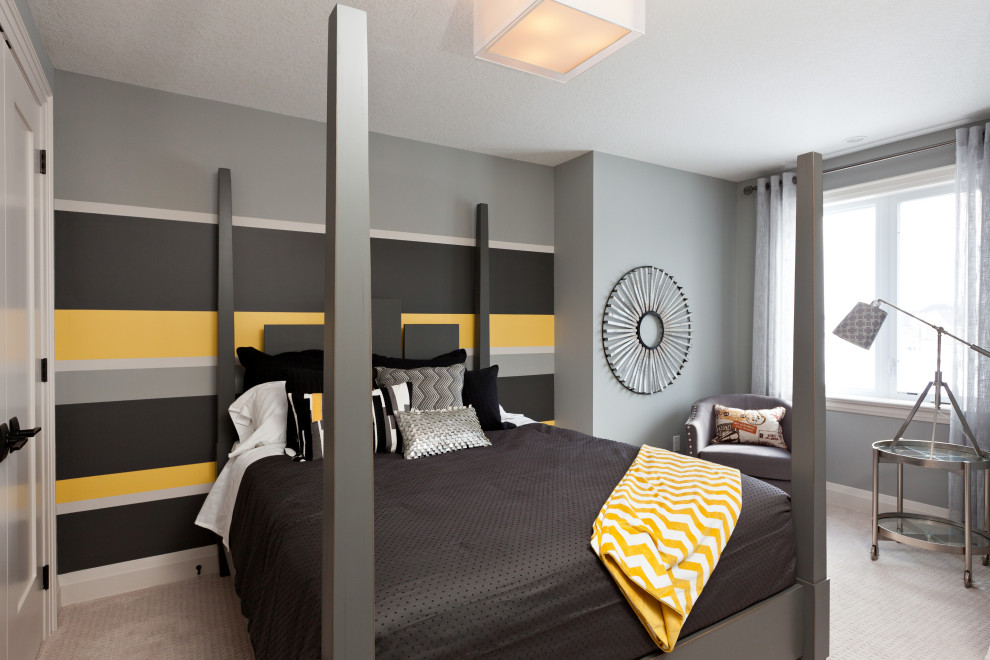 This is an example of a mid-sized transitional guest bedroom in Toronto with grey walls, carpet and beige floor.