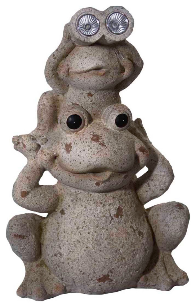 20" Martha Frog Solar Statue Contemporary Garden Statues And Yard
