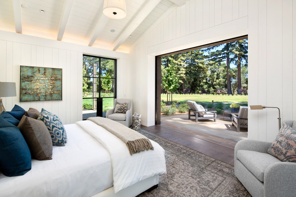 Design ideas for a country master bedroom in Los Angeles with white walls.