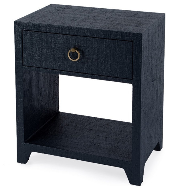 Bowery Hill Traditional Wood 1 Drawer Nightstand Navy Blue