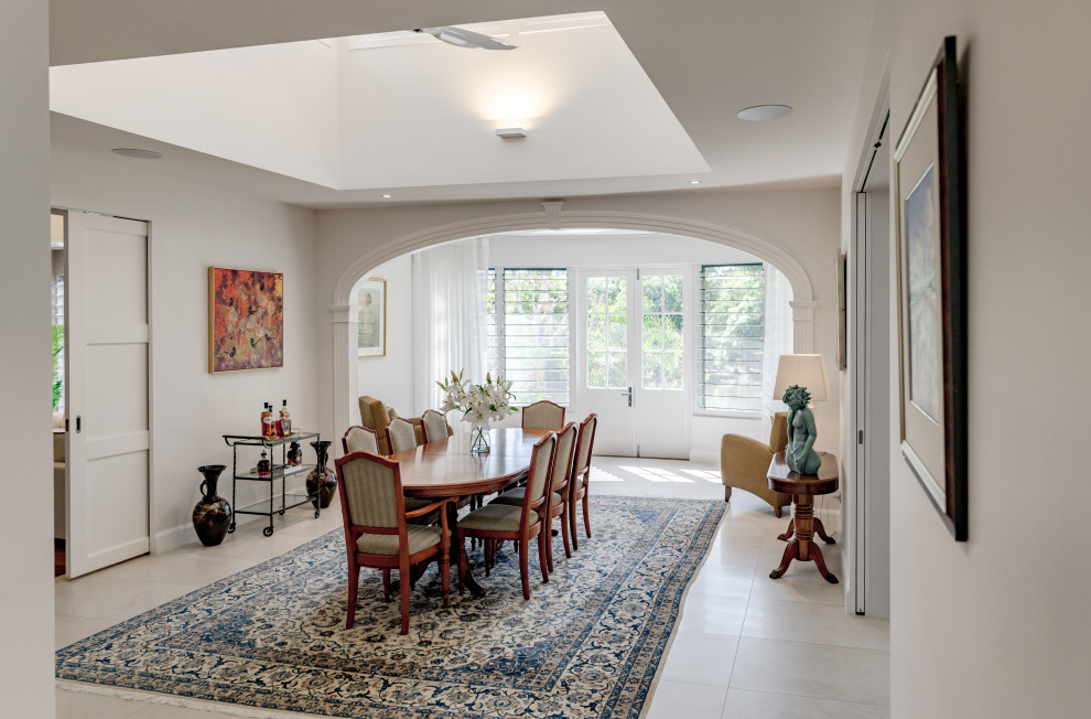 Large traditional dining room in Sunshine Coast with a coffered ceiling.