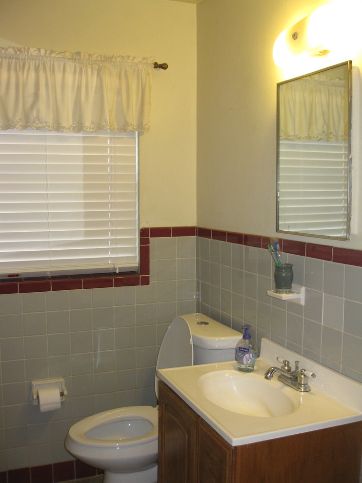 Vintage Maroon/Gray Tile Bathroom Decisions