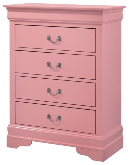 Pemberly Row Transitional 4Drawer Solid Wood Bedroom Chest in Pink