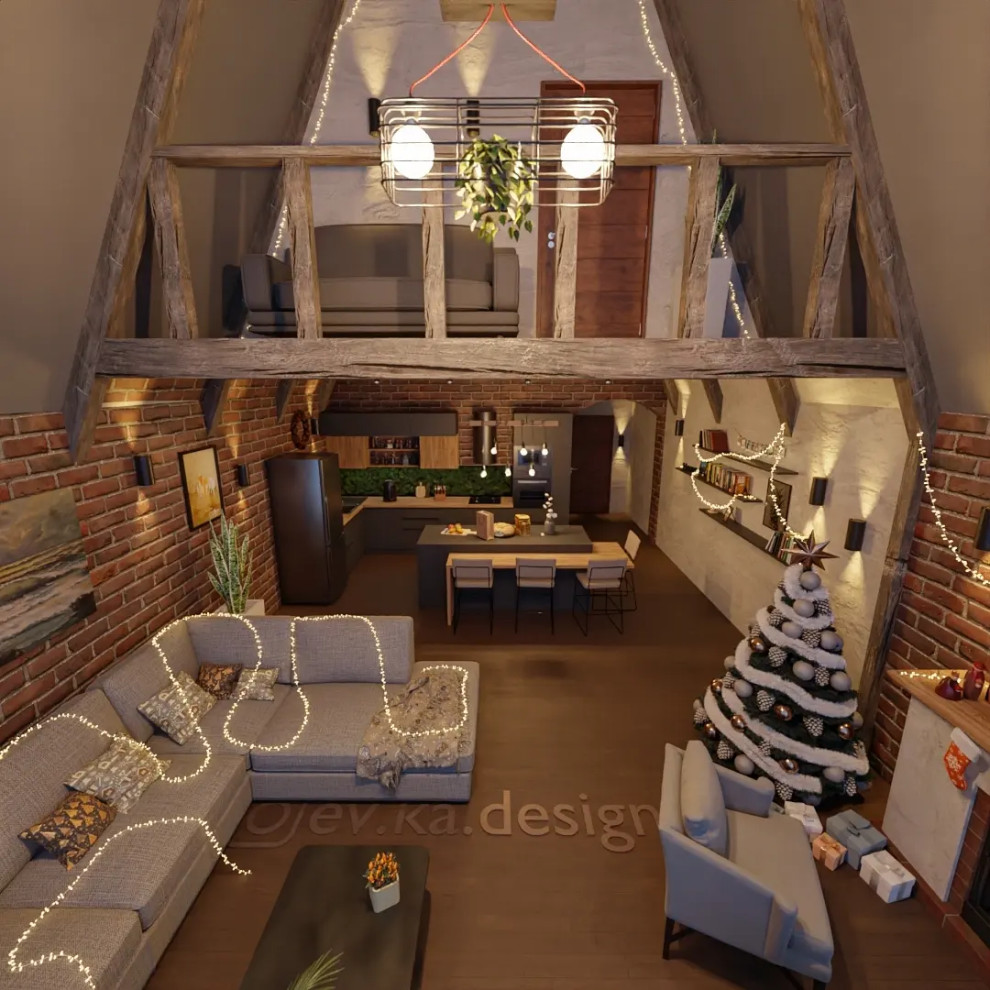 Кухня-гостинная в A-Frame доме