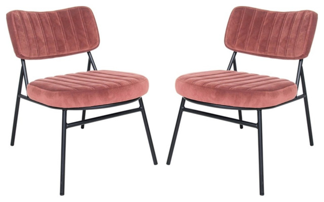 LeisureMod Marilane Velvet Accent Chair W/ Metal Frame Set of 2 in Royal Rose