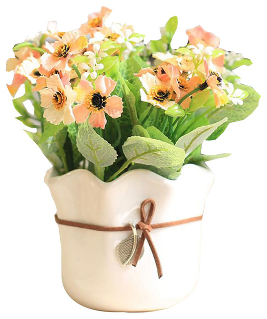 Decorative Artificial Faux Tabletop Plastic Silk Potted Flowers ...