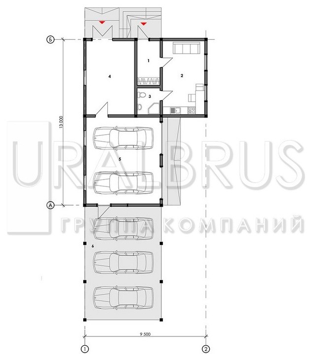 Проект гаража с комнатой отдыха Ф 069