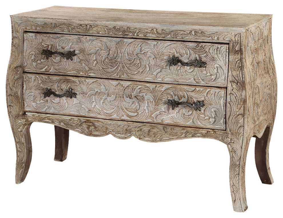 Queen Anne Winter White Mango Wood Vanity 2Drawer Sideboard