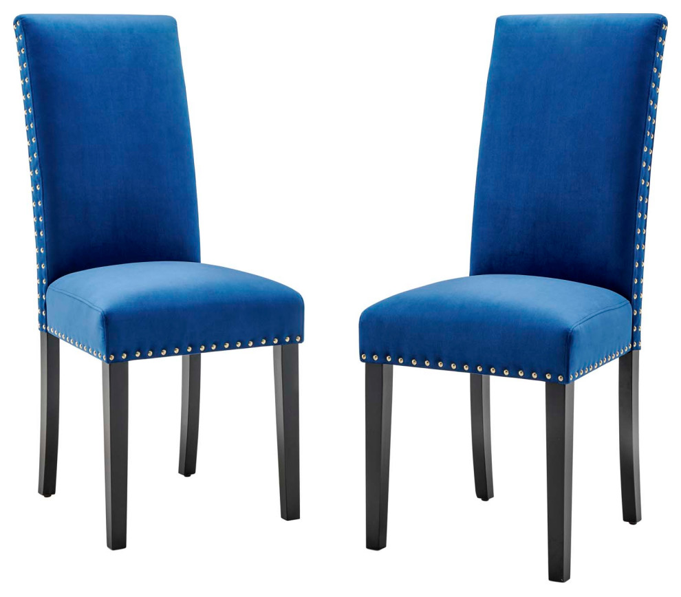 Side Dining Chair, Set of 2, Velvet, Wood, Blue Navy, Modern, Bistro Restaurant