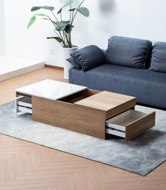Arlo Light Brown Wood Finish Coffee Table With Hidden Compartments and ...