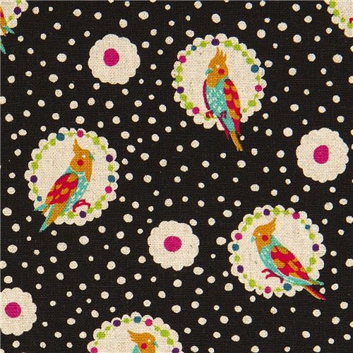 echino canvas fabric cockatiel bird black from Japan