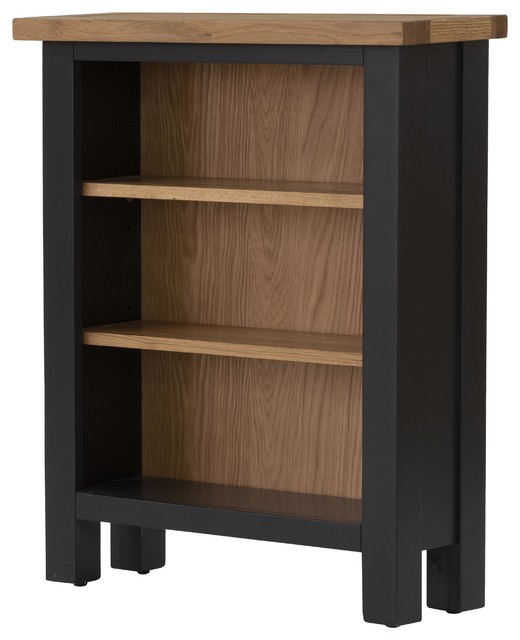 Oak Low 3-Shelf Bookcase, Blue-Black