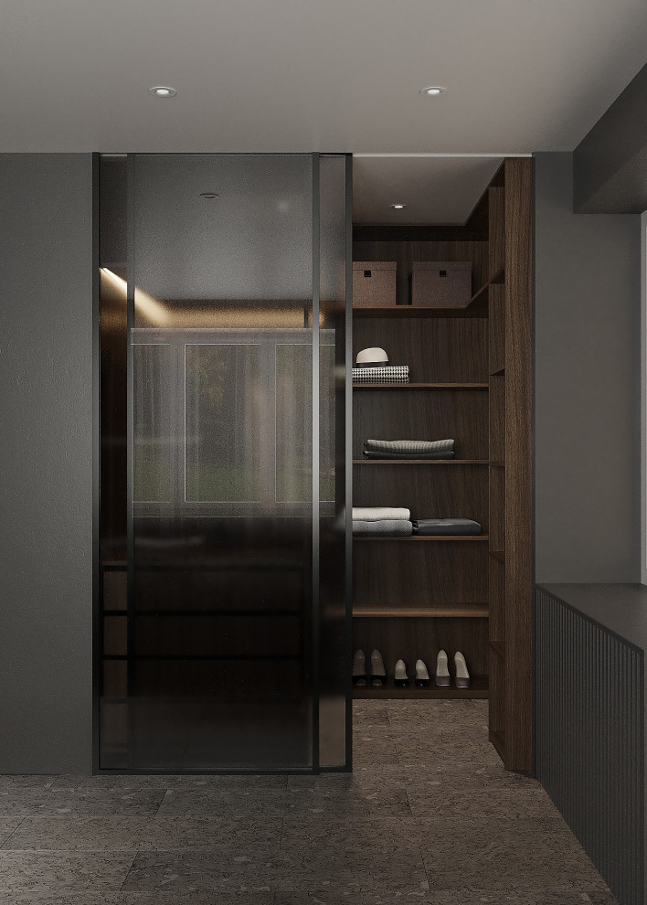 Минималистичная квартира с тёмной спальней