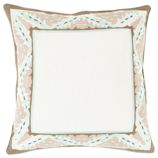 Surya Eugene EUG001 20"x20" Pillow Cover, Ivory/Dark Brown/Camel/Sea