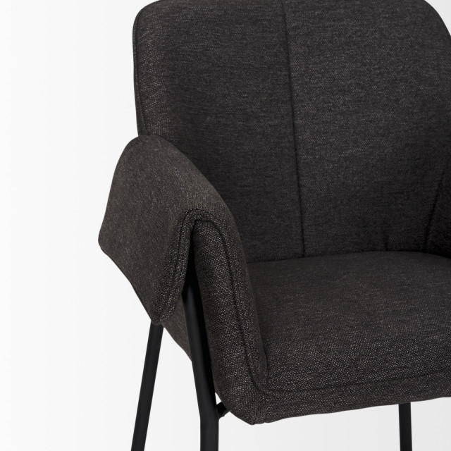 Brently Dining Chair With Gray Fabric and Matte Black Metal Legs, Set ...