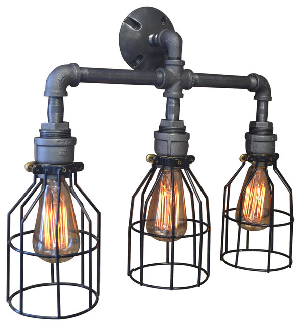 Steel 3 Light Vanity Industrial Bathroom Lighting By Steel 3 Light Vanity