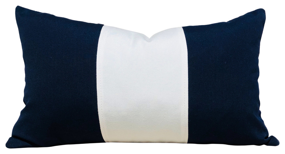 Sunbrella Outdoor Striped Lumbar Pillow Off White Navy Beach