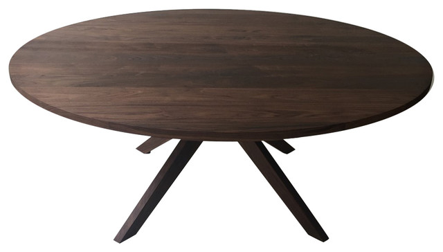 Contemporary Solid Walnut Round Dining Table With Modern Sculptural Walnut Legs