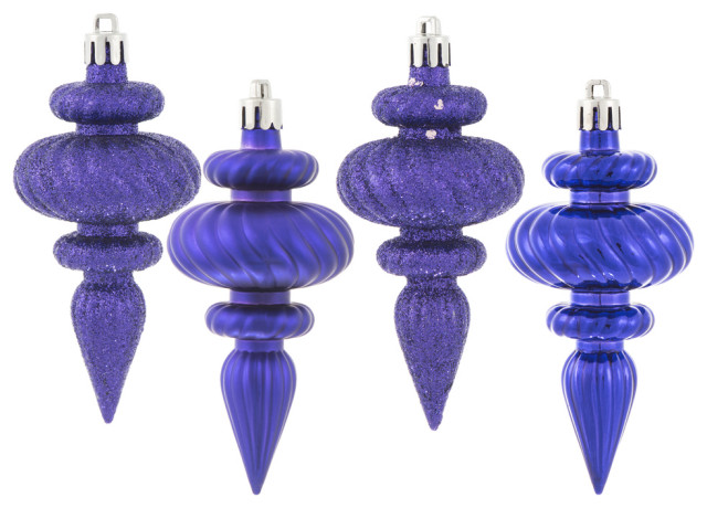 Vickerman N500066 4" Purple Finial 4 Finish Ornament Assortment 8 Per Box