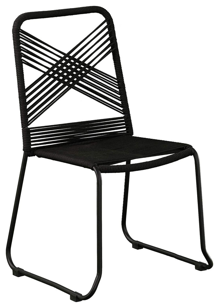 Set of 2 Stacking Outdoor Chair, Armless Design With Woven Rope