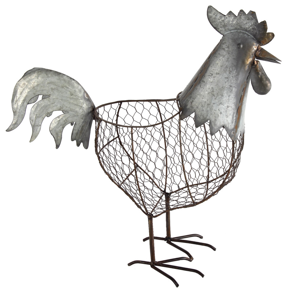 AB Home Southern Living Rooster Statue In Silver 37541