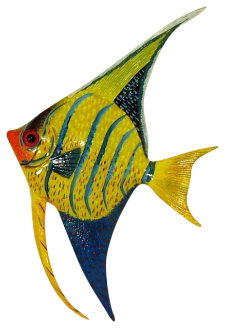 Tropical Bright Blue Striped Yellow Angel Fish Hanger Wall Plaque