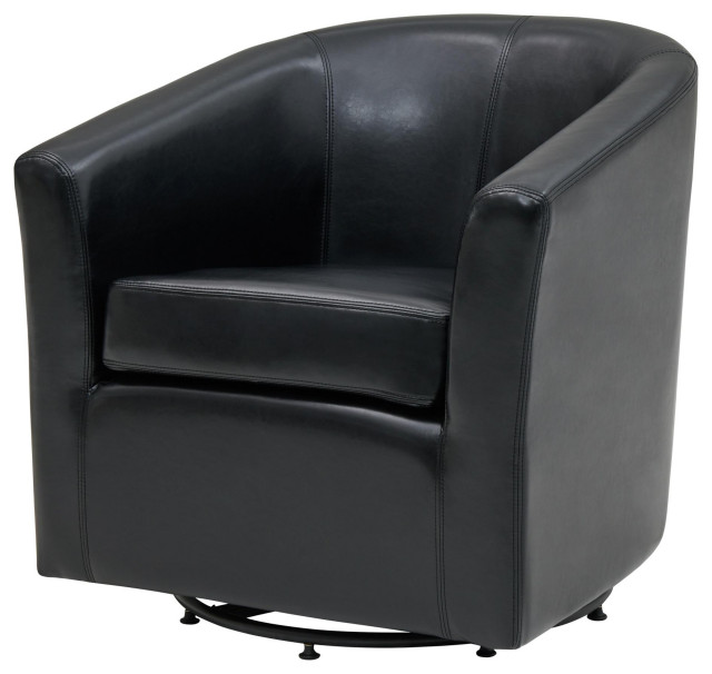 Granger Swivel Bonded Leather Chair, Black Leather Swivel Tub Chair