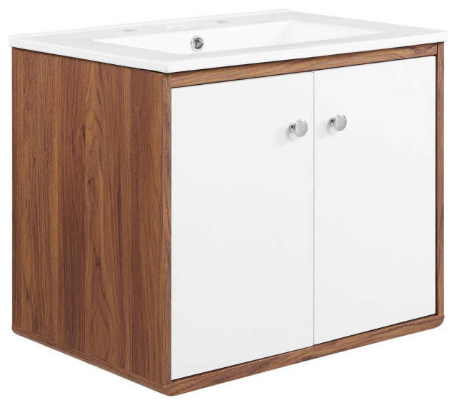Transmit 24" WallMount Bathroom Vanity Walnut White Transitional