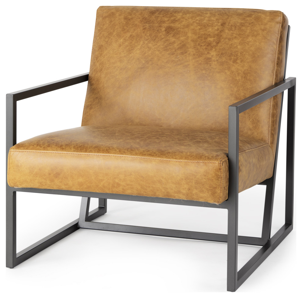 Armelle Genuine Leather With Solid Iron Frame Accent Chair