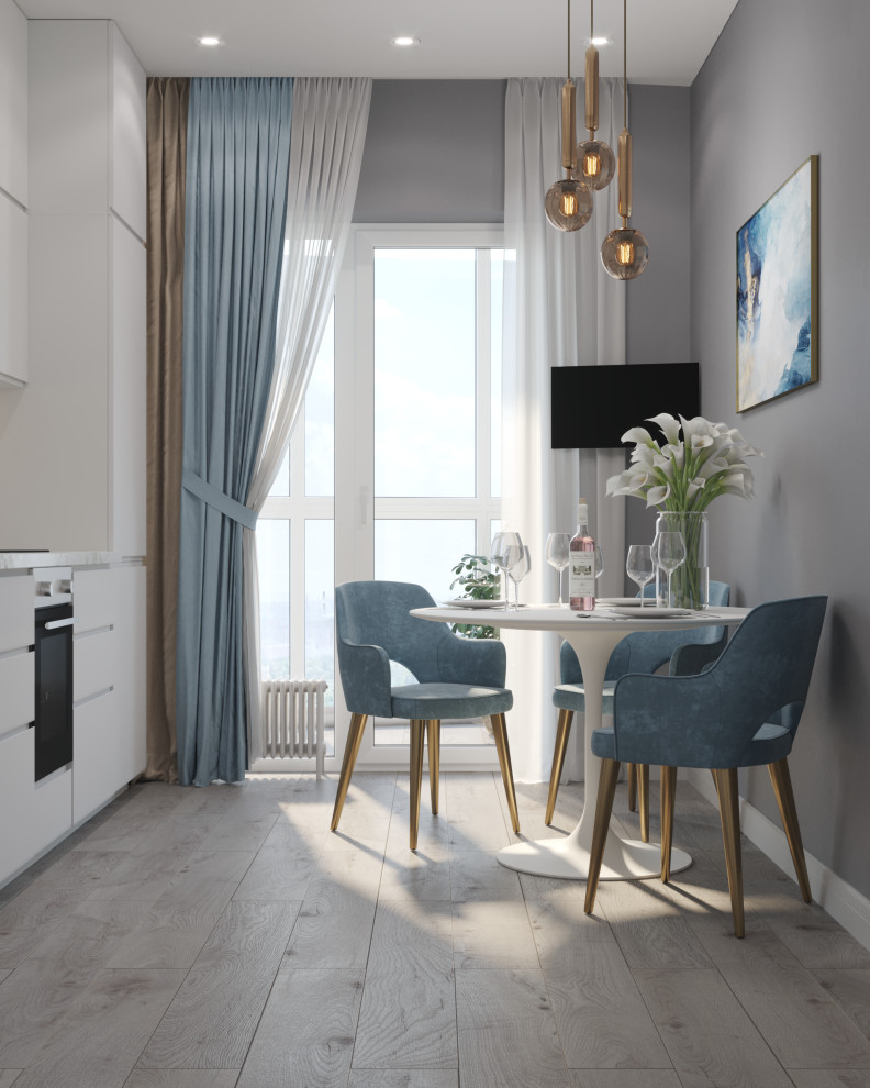 Однокомнатная квартира в серо-голубых тонах