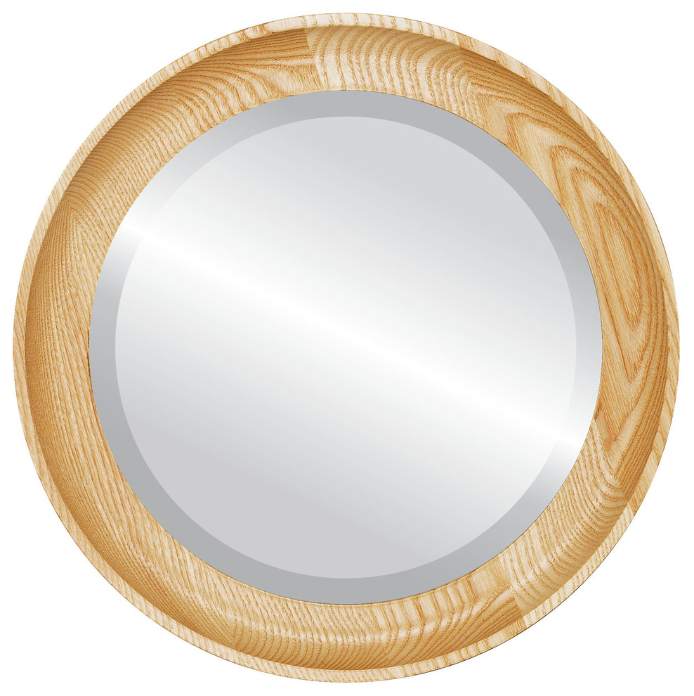 Vancouver Framed Round Mirror in Honey Oak Rustic Wall Mirrors by