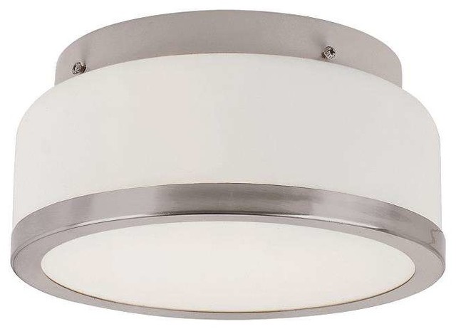 Brushed Nickel Opal Round 9-Inch Flush Mount with White Frosted Glass