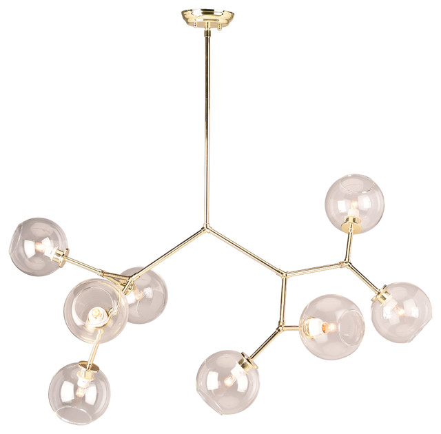 Atom 8 Light Pendant Midcentury Lighting By Nuevo Atom 8 Light Pendant Clear Glasatte Gold