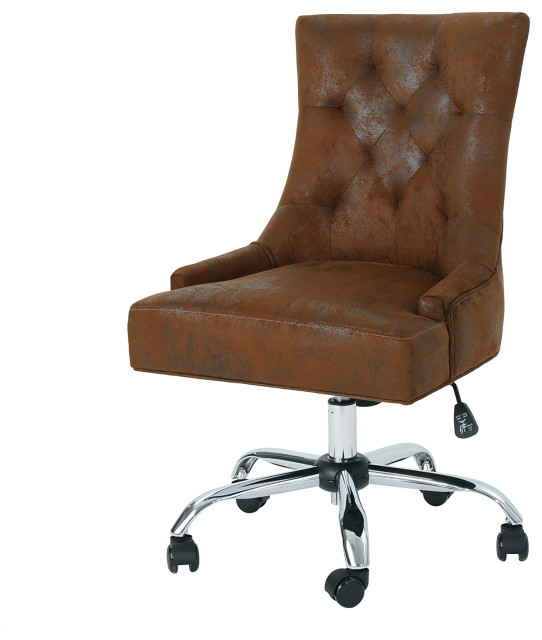 Office Chair, Chrome Base With Adjustable Height & Button Tufted Back