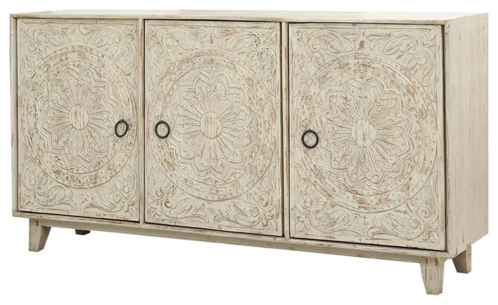 Waskaganish Rustic Solid Wood Moroccan 3 Door Large Sideboard Cabinet