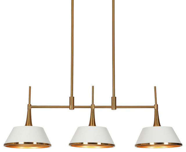 LNC 3Light Polished Gold and White Modern Linear Kitchen Island Light
