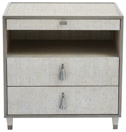 Luxe Textured Silver Contemporary Bedside Chest Tassel Table Silver Contemporary Bedside Chest
