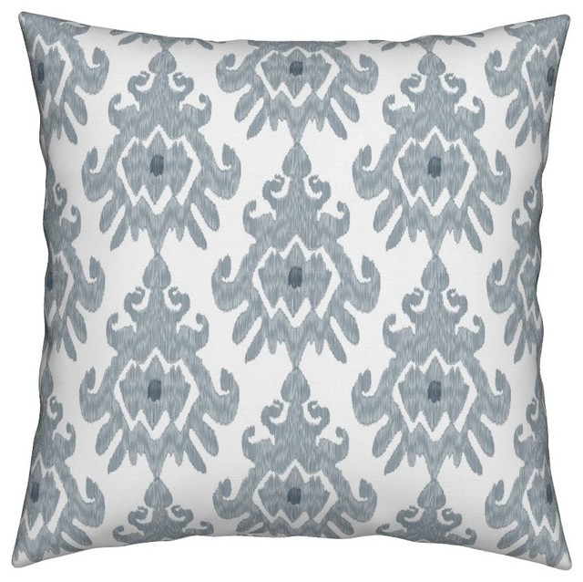 Ikat Slate Blue Gray White Tribal Throw Pillow Ikat Slate Blue Gray White Tribal Throw Pillow Mediterranean Outdoor Cushions And Pillows By Roostery