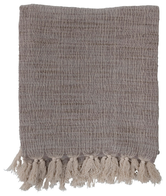 Woven Wool Blend Throw With Fringe, Tan Transitional Throws by