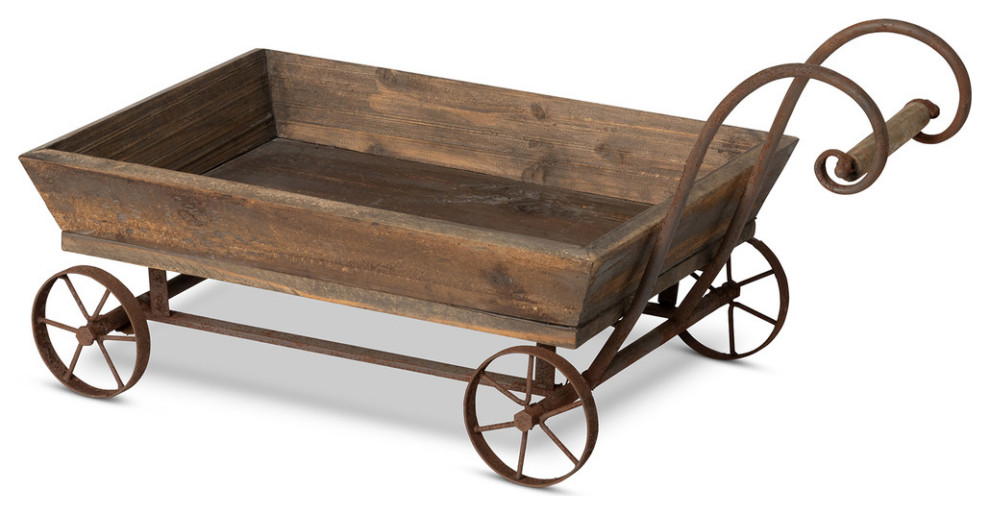 Decorative Wooden Garden Wagon Industrial Garden Statues And Yard