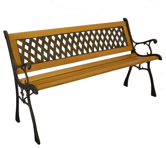 Basket Weave Iron and Wooden Park Bench With Resin Back Insert for Yard ...