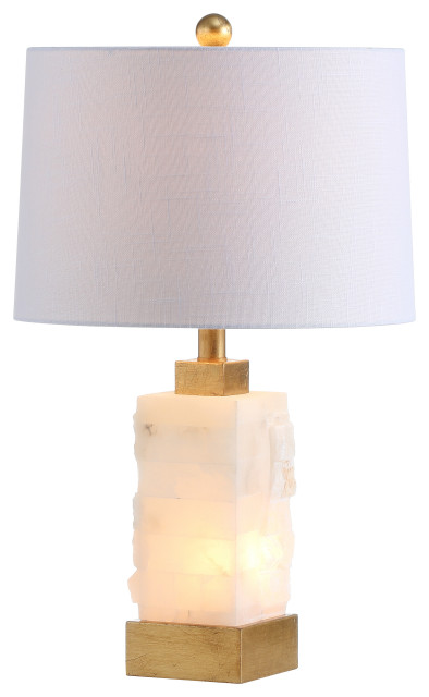 Eloise 23" Alabaster, Metal LED Table Lamp, White, Gold Leaf