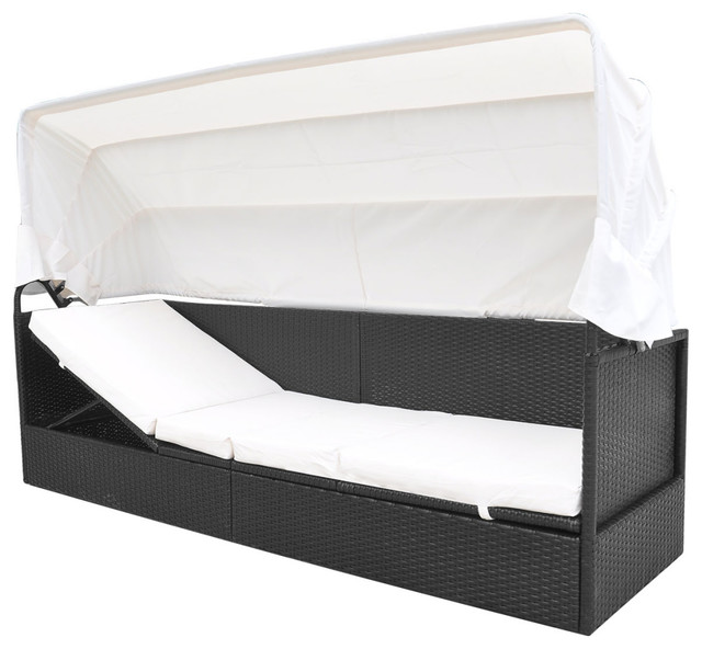 Vidaxl Garden Sunlounger Poly Rattan Wicker Black Outdoor Sofa Bed Day Canopy Vidaxl Garden Sunlounger Poly Rattan Wicker Black Outdoor Sofa Bed Day Canopy