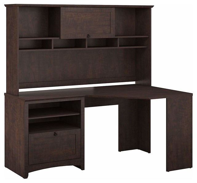 Corner Desk And Hutch Mahogany Wood Adjustable Shelf And Flip Up